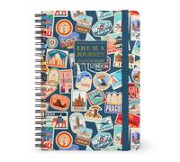Legami - Cuaderno con espiral de rayas de 7 mm, Travel Stickers, Large, tamaño A4, papel certificado FSC, contiene 1 hoja de adhesivos, 160 páginas, cierre elástico, 15 x 21 cm