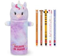 Legami Estuche supersuave con bolígrafos de gel borrables | Juego de 5 bolígrafos de animales con tinta termosensible + Estuche de peluche (Unicornio)