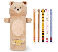 Legami Estuche supersuave con bolígrafos de gel borrables | Juego de 5 bolígrafos de animales con tinta termosensible + Estuche de peluche (Oso de peluche)