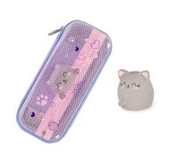 Legami - Estuche Wonderwow con 2 compartimentos y portalápices en el interior, bolsillo interior de malla con cremallera, 23 x 11 x 5 cm, multicolor, Gatito con goma de borrar