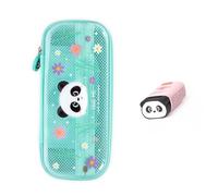 Legami - Estuche Wonderwow con 2 compartimentos y portalápices en el interior, bolsillo interior de malla con cremallera, 23 x 11 x 5 cm, turquesa, Höhe 5 cm, Breite 1,5 cm, Panda con goma de borrar