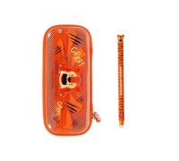 Legami - Estuche Wonderwow con 2 compartimentos y portalápices en el interior, bolsillo interior de malla con cremallera, 23 x 11 x 5 cm, naranja, 23 x 5 x 11 cm, Tiger con bolígrafo de gel