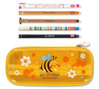 Legami Estuche y bolígrafo borrable WonderWow | Set de 5 adorables bolígrafos de Animales con Tinta termosensible + Estuche de 2 Compartimentos (Abeja)