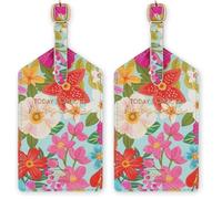 Legami - Etiqueta para equipaje, Luggage Tag para maleta, accesorio para viaje avión crucero tren, etiqueta del equipaje para proteger datos de piel sintética y microfibra, flowers (Paquete de 2)