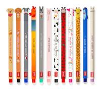 LEGAMI Fur-ever Friends - Juego de 12 bolígrafos de gel borrables con tinta de borrado termosensible, gama de colores de tinta y diseños de barril, punta de 0,7 mm, diseños de animales