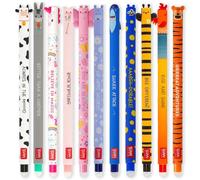 LEGAMI - Juego de 11 bolígrafos de gel borrables con punta de 0,7 mm, varios colores de tinta y diseños de animales, granja, tigre, mariposa, tiburón, etc