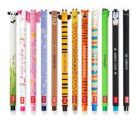 LEGAMI - Juego de 12 bolígrafos de gel borrables con tinta termosensible, punta de 0,7 mm, diseños de animales