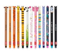 LEGAMI - Juego de 13 bolígrafos de gel borrables con tinta de borrado termosensible, tinta de colores y divertidos diseños de barril novedosos, punta de 0,7 mm, diseños de animales, panda, llama