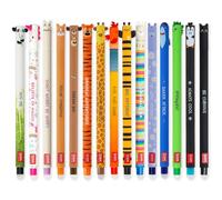 LEGAMI - Juego de 15 bolígrafos de gel borrables con tinta de borrado termosensible, gama de colores de tinta y diseños de barril, punta de 0,7 mm, diseños de animales, panda, pollo, dinosaurio, etc