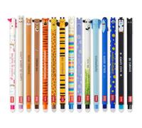 LEGAMI - Juego de 15 bolígrafos de gel borrables con tinta de borrado termosensible, gama de colores de tinta y diseños de barril, punta de 0,7 mm, diseños de animales, tigre, monstruo, pingüino, etc