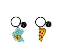Legami - Juego de 2 llaveros de metal esmaltado, diseño de pizza, regalo para pareja, llavero con colgante para bolso, anillo en espiral resistente, tamaño 4 x 8,5 x 0,2 cm, amarillo, Talla única