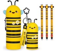 LEGAMI Juego de 3 bolígrafos de gel borrables + estuche Kawaii 2 en 1 + llavero de monedero, juego de regalo | Bonitos diseños divertidos con temática de animales (abeja)