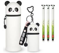 LEGAMI Juego de 3 bolígrafos de gel borrables + estuche Kawaii 2 en 1 + llavero de monedero, juego de regalo | Bonitos diseños divertidos con temática de animales (Panda)