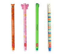 LEGAMI - Juego de 4 Bolígrafos de Gel Borrables Con Tinta Sin Consumir Hojas, Punta de Dinosaurio, Llama, Tigre y Mariposa de 0,7 mm