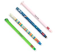 Legami - Juego de 4 bolígrafos de gel borrables, temas Dino, Piggy, Space, llama, bola en el extremo para eliminar la tinta - Negro, Azul, Verde, Rosa, termosensible, punta de 0,7 mm de diámetro