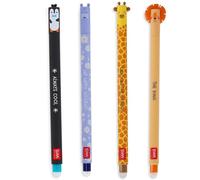 LEGAMI - Juego de 4 bolígrafos de goma de gel, fauna, bolígrafos de tinta borrable, hipopótamo, elefante, jirafa y león, borrables sin utilizar hojas, punta 0,7 mm (WILDLIFE)