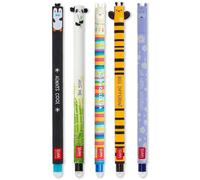 LEGAMI - Juego de 5 bolígrafos de gel borrables con tinta de borrado termosensible, de tinta y diseños de barril, punta de 0,7 mm, pingüino, panda, llama, abeja e hipopótamo