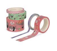 Legami - Juego de 5 cintas adhesivas de papel, Tape by Tape, tema Kitty, coloridas, para pegar, decorar y personalizar, 3 tamaños diferentes, longitud 5 metros cada una