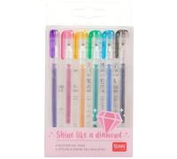 Legami - Juego de 6 mini bolígrafos de gel con purpurina, 0,8 x 10,8 cm, brillo de diamante, diámetro de la punta 1,0 mm, color violeta, dorado, verde, azul, rosa, negro
