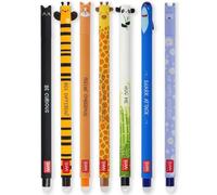 LEGAMI - Juego de 7 bolígrafos de gel borrables con tinta de borrado termosensible, de tinta y diseños de barril, punta de 0,7 mm, diseño de gato, abeja, corgi, jirafa, panda, tiburón,