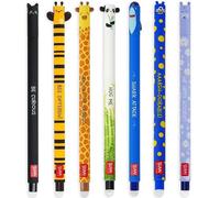 Legami - Juego de 7 bolígrafos de gel borrables con tinta de borrado termosensible, de tinta y diseños de barril, punta de 0,7 mm, diseño de gato, abeja, corgi, jirafa, panda, tiburón,
