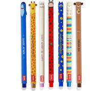 LEGAMI Juego de 7 Bolígrafos de Gel Borrables con Tinta Sensible al Calor en de Mariquita, Llama, Conejo, Tiburón, Jirafa, Monstruo y Oso de Peluche de Punta de 0,7 mm