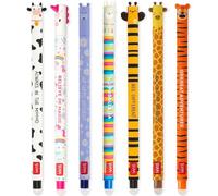 LEGAMI - Juego de 7 bolígrafos de gel borrables con tinta de borrado termosensible, gama de colores de tinta y diseños de barril, punta de 0,7 mm, diseño de vaca, unicornio, hipopótamo, llama, abeja