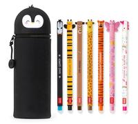 LEGAMI - Juego de 7 bolígrafos de gel borrables + estuche 2 en 1, con tinta de borrado termosensible, colores de tinta y diseños de barril, punta de 0,7 mm, juego 2 (pingüino)