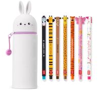 LEGAMI - Juego de 7 bolígrafos de gel borrables + estuche 2 en 1, con tinta de borrado termosensible, colores de tinta y diseños de barril, punta de 0,7 mm, juego 2 (conejito)