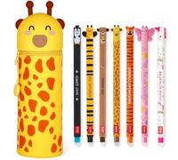 LEGAMI - Juego de 7 bolígrafos de gel borrables + estuche 2 en 1, con tinta de borrado termosensible, colores de tinta y diseños de barril, punta de 0,7 mm, juego 2 (jirafa)