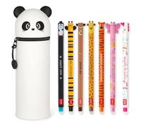 LEGAMI - Juego de 7 bolígrafos de gel borrables + estuche 2 en 1, con tinta de borrado termosensible, colores de tinta y diseños de barril, punta de 0,7 mm, juego 2 (Panda)