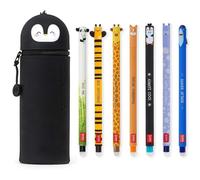 LEGAMI - Juego de 7 bolígrafos de gel borrables + estuche 2 en 1 de pingüino, con tinta de borrado termosensible, de tinta y diseños de barril, punta de 0,7 mm