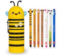 Legami - Juego de 7 bolígrafos de gel borrables + estuche Bee 2 en 1, con tinta de borrado termosensible, de tinta y diseños de barril, punta de 0,7 mm