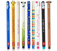 Legami Juego de 9 bolígrafos de gel borrables con nuevo set de bolígrafos monstruosos con tiburón, jirafa, conejo, panda, llama, unicornio, pingüino, osito de peluche y monstruo