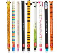Legami - Juego de 9 bolígrafos de gel borrables con motivos animales, colores de escritura surtidos: jirafa, hoja, conejo, gatito, abeja, panda, unicornio, pingüino y tigre