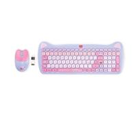 Legami - Juego de teclado con 15 teclas multimedia, ratón inalámbrico con 3 opciones de velocidad, ideal para oficina, tema Meow
