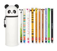 LEGAMI - Paquete de 10 bolígrafos de gel borrables + estuche Panda 2 en 1, con tinta borrable termosensible, tinta de color y gama de diseños de cuerpo, punta de 0,7 mm
