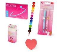 LEGAMI Paquetes, lámpara de corazón de San Valentín aspecto de neón, borrador de oso con olor, corazón del bloc de notas, Lovely Friends Plumas de gel edición especial, 12 veces crayón