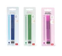 Legami - Recambio de tinta de gel borrable, juego de 3 paquetes de 3 minas, altura de 13 cm, tinta termosensible, azul, verde y morado, punta de 0,7 mm (juego de 3 multicolores)