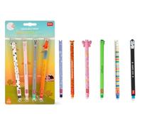 Legami Set de 10 bolígrafos de gel borrables, set inspirado en animales de granja + hipopótamo, tigre, mariposa, dinosaurio, llama y pingüino, varios colores de tinta