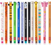 LEGAMI Set de 13 bolígrafos de gel borrables con tinta termosensible, varios colores de tinta y diseños de cuerpo, punta de 0,7 mm, motivos de animales