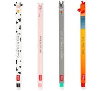 Legami - Set de 4 bolígrafos de gel borrable Farm Sweet Farm, bolígrafos con tinta borrable termosensible, negro, rosa, verde, rojo, borra sin consumir la hoja, punta de 0,7 mm
