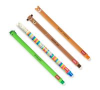 Legami - Set de 4 bolígrafos de gel borrable, temas Dino, Osito, Corgi, Llama, bola en el extremo para quitar la tinta Negro, Azul, Verde, Rojo, sensible a la temperatura, diámetro de la punta 0,7 mm