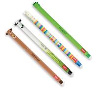 Legami - Set de 4 bolígrafos de gel borrable, temas Dino, Osito, Panda, Llama, bola en el extremo para quitar la tinta Negro, Azul, Verde, Rojo, sensible a la temperatura, diámetro de la punta 0,7 mm
