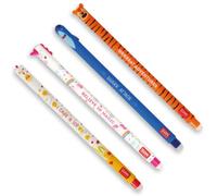Legami - Set de 4 Bolígrafos Gel Borrables | Shark, Unicorn, Tiger y Hen. Tintas rosa, azul, naranja y roja