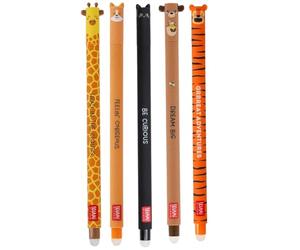 LEGAMI - Set de 5 bolígrafos de gel borrables, Erasable Pen, bolígrafos con tinta borrable, bolígrafo de gel borrable sin consumir la hoja, punta de 0,7 mm, diferentes colores de tinta y motivos de