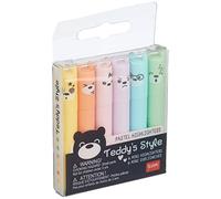 Legami - Teddy's Style - Juego de 6 mini subrayadores, 1 x 7,5 cm, amarillo, melocotón, rosa, lila, azul claro, verde claro, para subrayar y resaltar con precisión