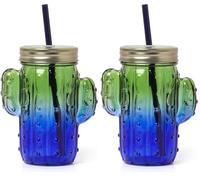 Legami - Vaso de cristal con tapón y pajita, Cheers, 11 x 14,5 cm, 350 ml, de vidrio, plástico, acero inoxidable, tema Cactus, jarra con mango en forma de planta suculenta, tapón de rosca (JAR0002)
