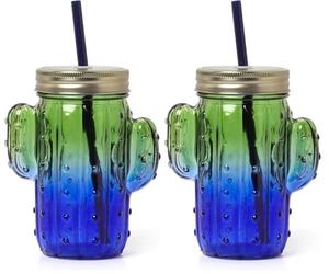 Legami - Vaso de cristal con tapón y pajita, Cheers, 11 x 14,5 cm, 350 ml, de vidrio, plástico, acero inoxidable, tema Cactus, jarra con mango en forma de planta suculenta, tapón de rosca (JAR0002)