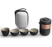 LeGDOr Juego de té Tetera de Viaje Japonesa de Viaje con 4 Tazas de té de cerámica Juego de infusor de Tetera portátil Utilizado para Picnic al Aire Libre (Color : BlackA, Size : 8.5 * 13cm)